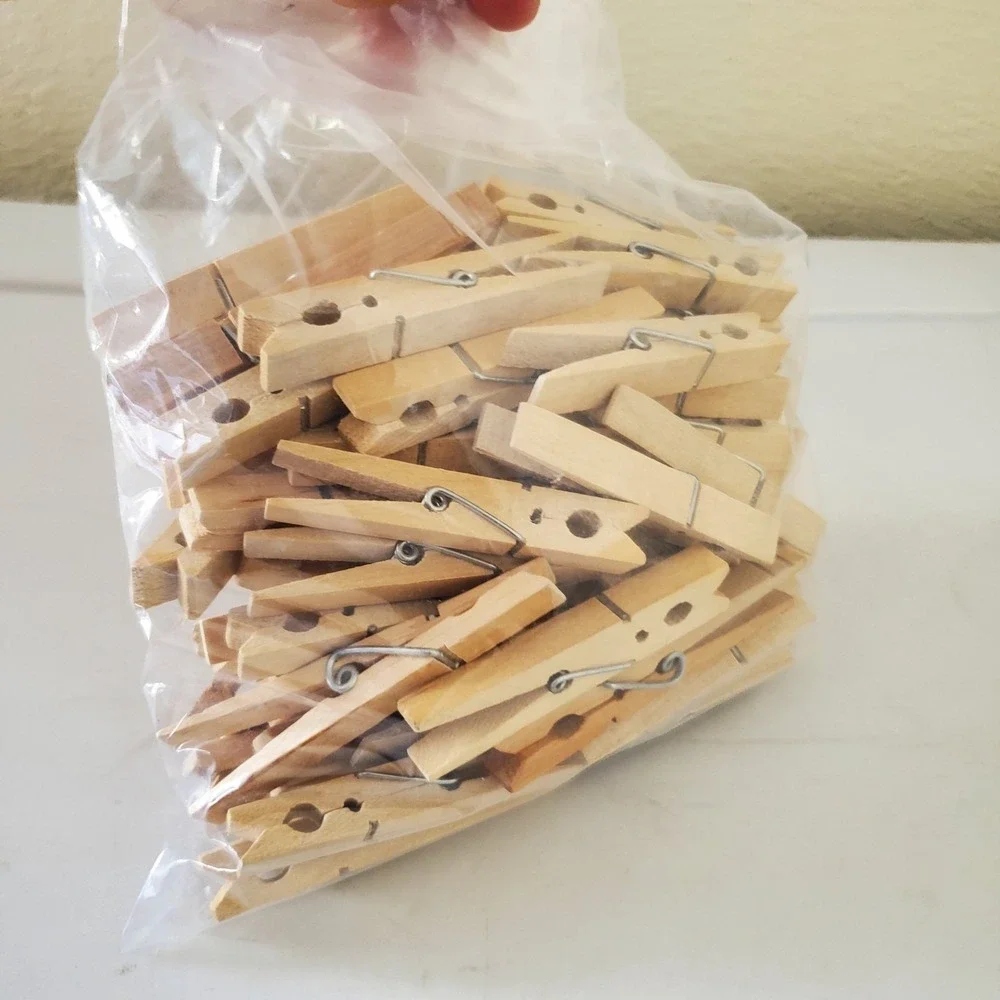 Lot Of 69 Wood Clothespins Wooden Laundru Clothes Pins Large Spring Regular Size